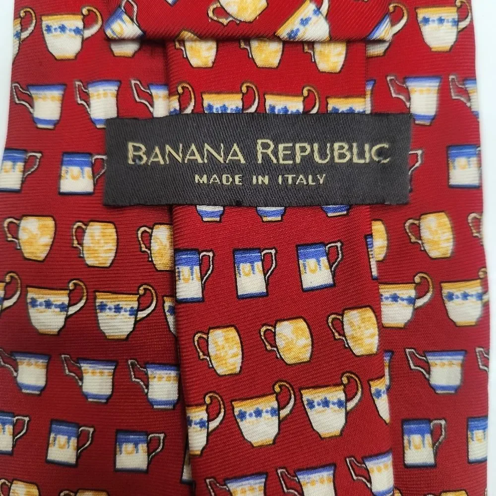 Banana Republic Mens Italian Made Mug Cup Stein Drinkware Print Silk Tie